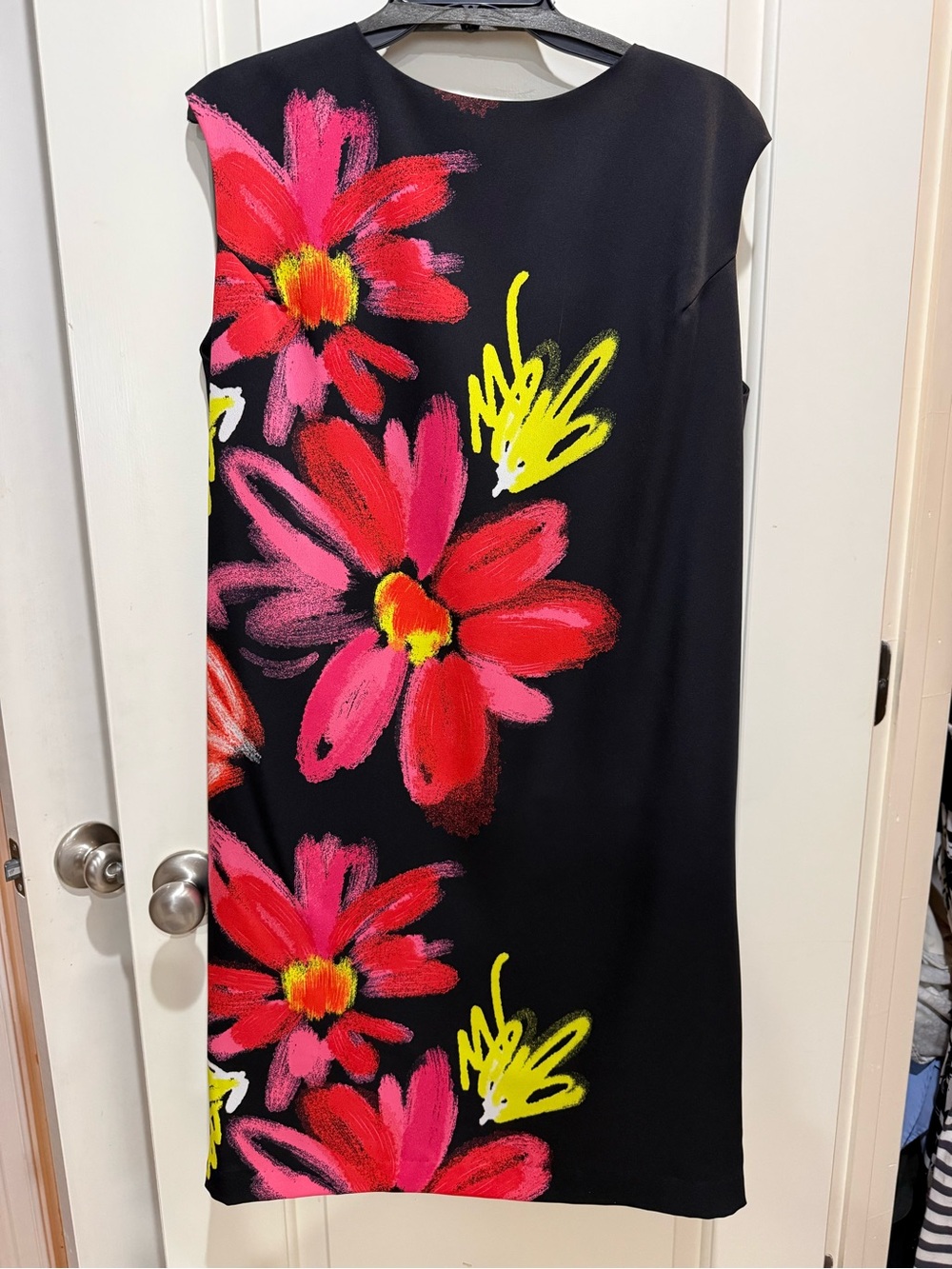 Black Floral Shift Dress with Pink & Red Blooms